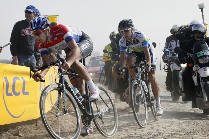 Niki Terpstra (Omega Pharma - Quickstep) leads Sebastian Langeveld (Orica Greenedge Cycling Team)