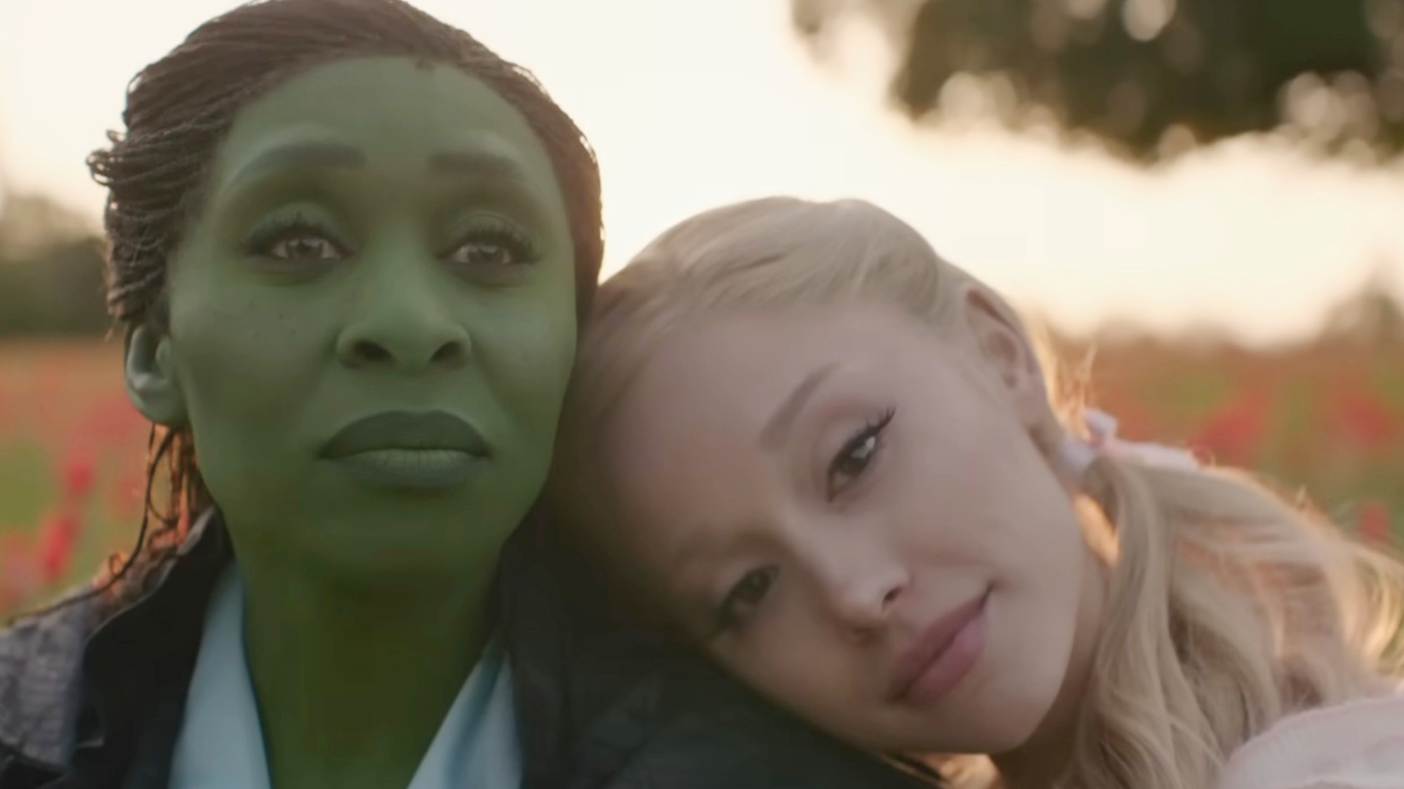 Cynthia Erivo and Ariana Grande sharing a moment in Wicked: For Good