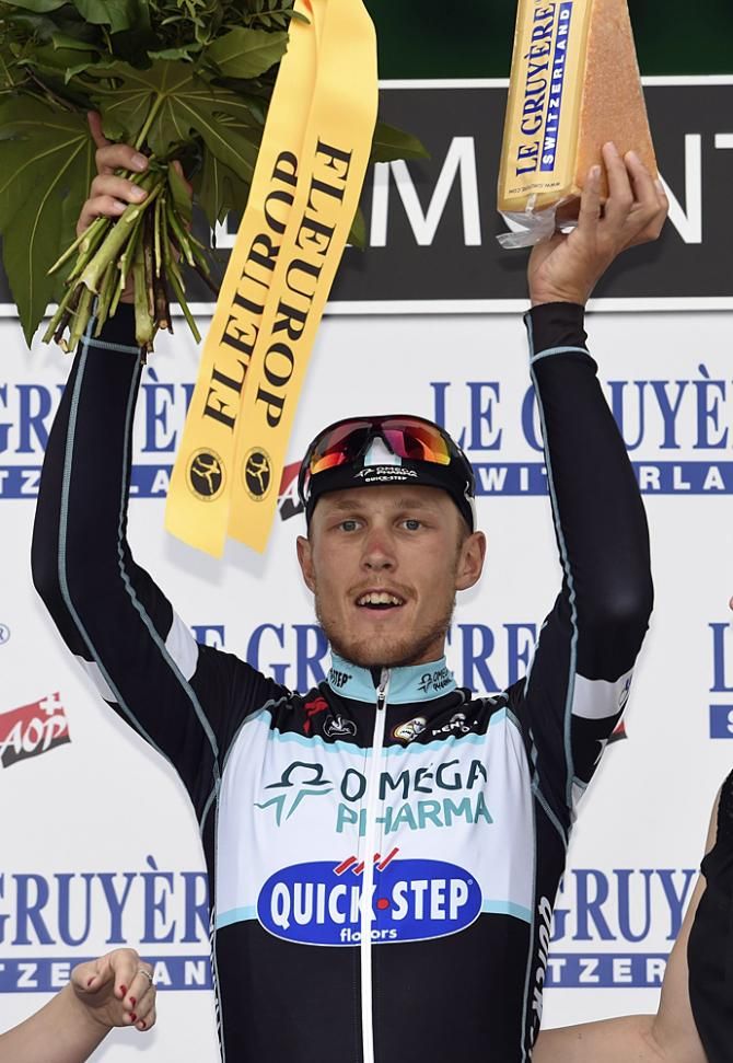Matteo Trentin (Omega Pharma - QuickStep) on the stage 6 podium