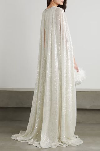 Erdem Kenley cape-effect gathered sequined chiffon gown