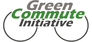 Green Commute Initiative logo, the words stacked vertically over two circles resembling the frame of a bike