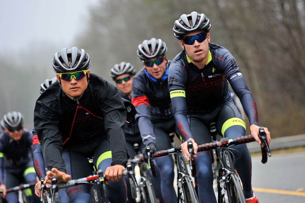 Robin Carpenter and Jon Hornbeck lead the team on a five-hour ride.