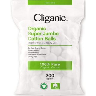 Cliganic Organic Super Jumbo Cotton Balls (200 Count) - Hypoallergenic, Absorbent, Large Size, 100% Pure