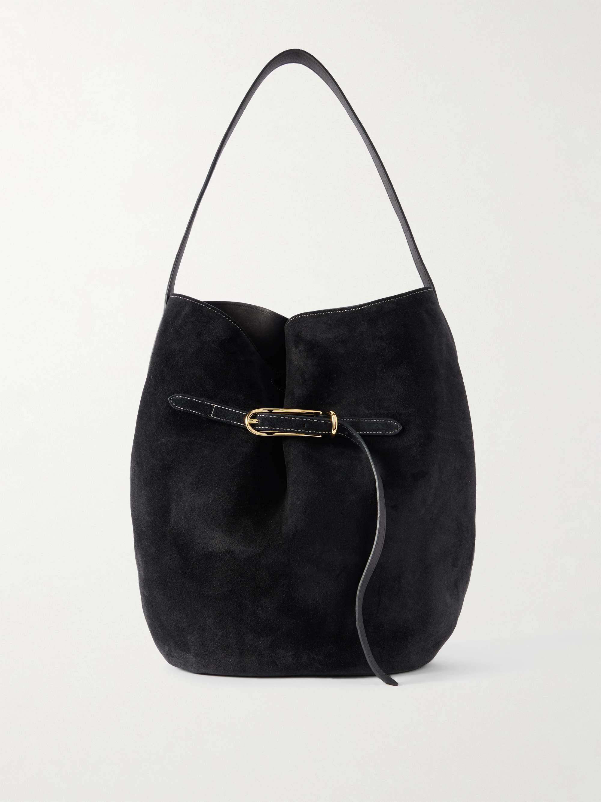 Buckled Suede Bucket Bag