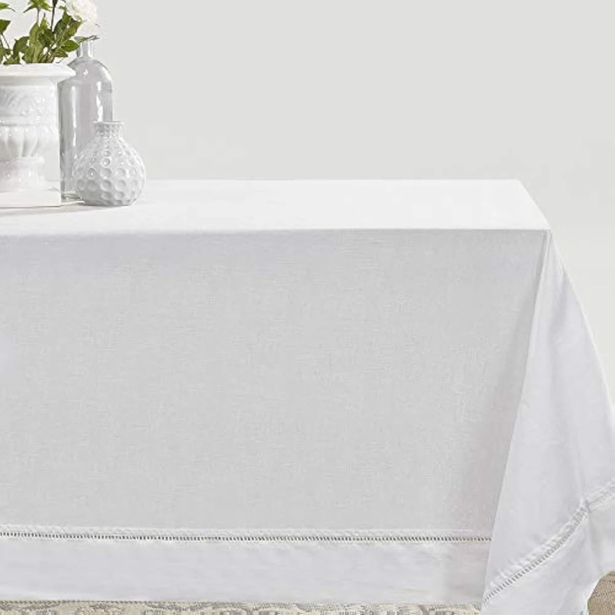Premium 100% Natural Linen Hemstitch Tablecloth