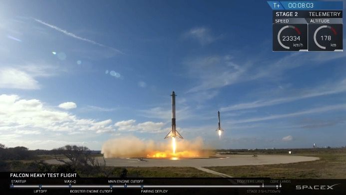 Falcon Heavy's side boosters land successfully