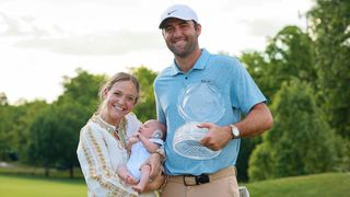 Scottie Scheffler with wife Meredith after his win at the Memorial Tournament