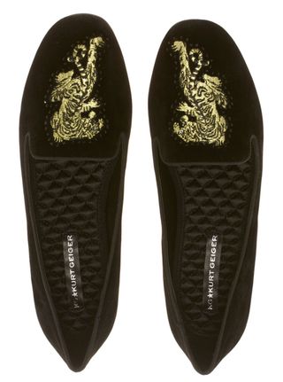 KG by Kurt Geiger Luscious Velvet Embroidered Tiger Slipper Shoes, now £35