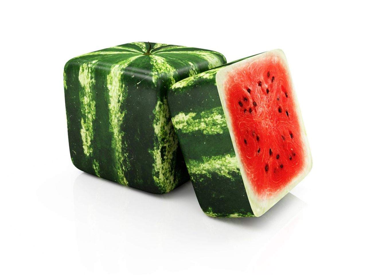 Whole And Sclied In Half Square Watermelons