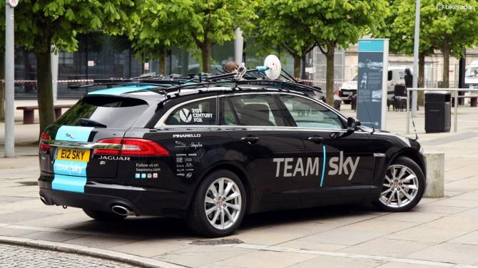 Team Sky has perhaps the snazziest cars in the peloton. These Jaguar XF Sportbrakes unfortunately aren't available in the US but that's not an issue in Europe