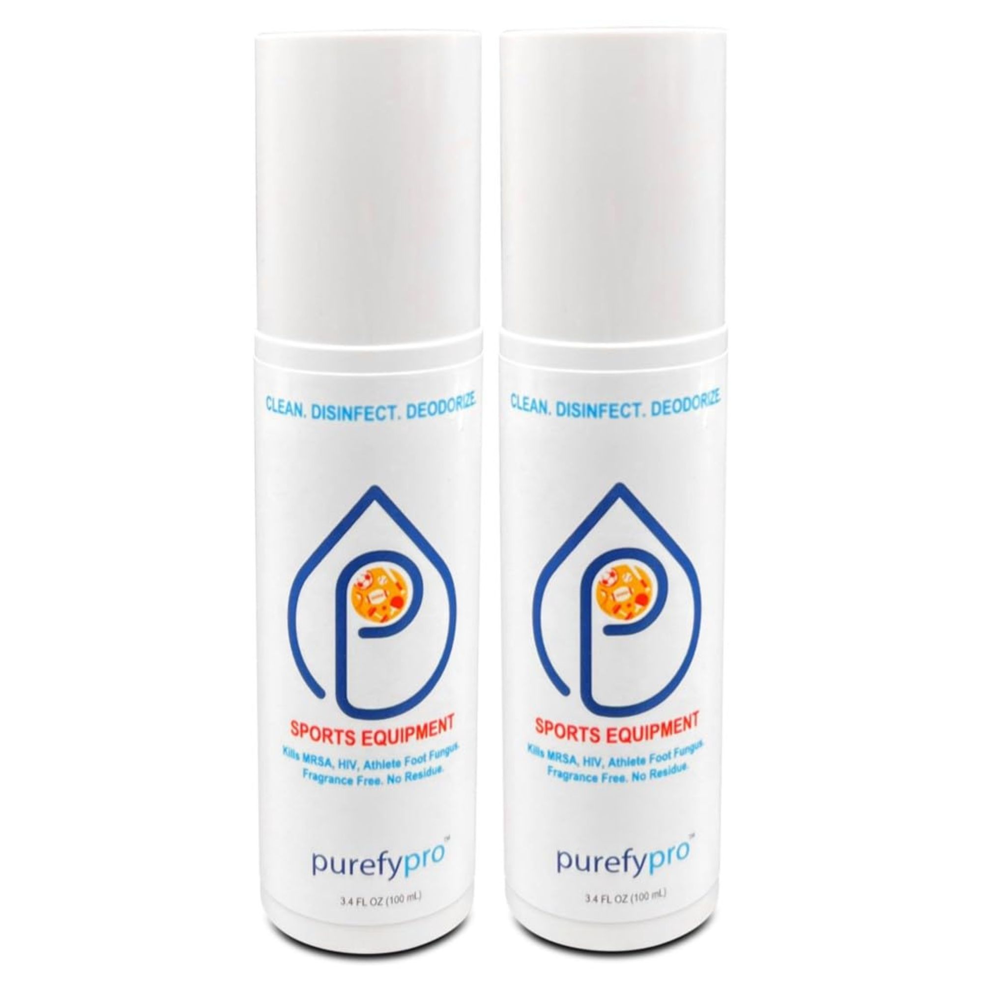 two cans of Purefypro Sports Equipment Disinfectant Spray