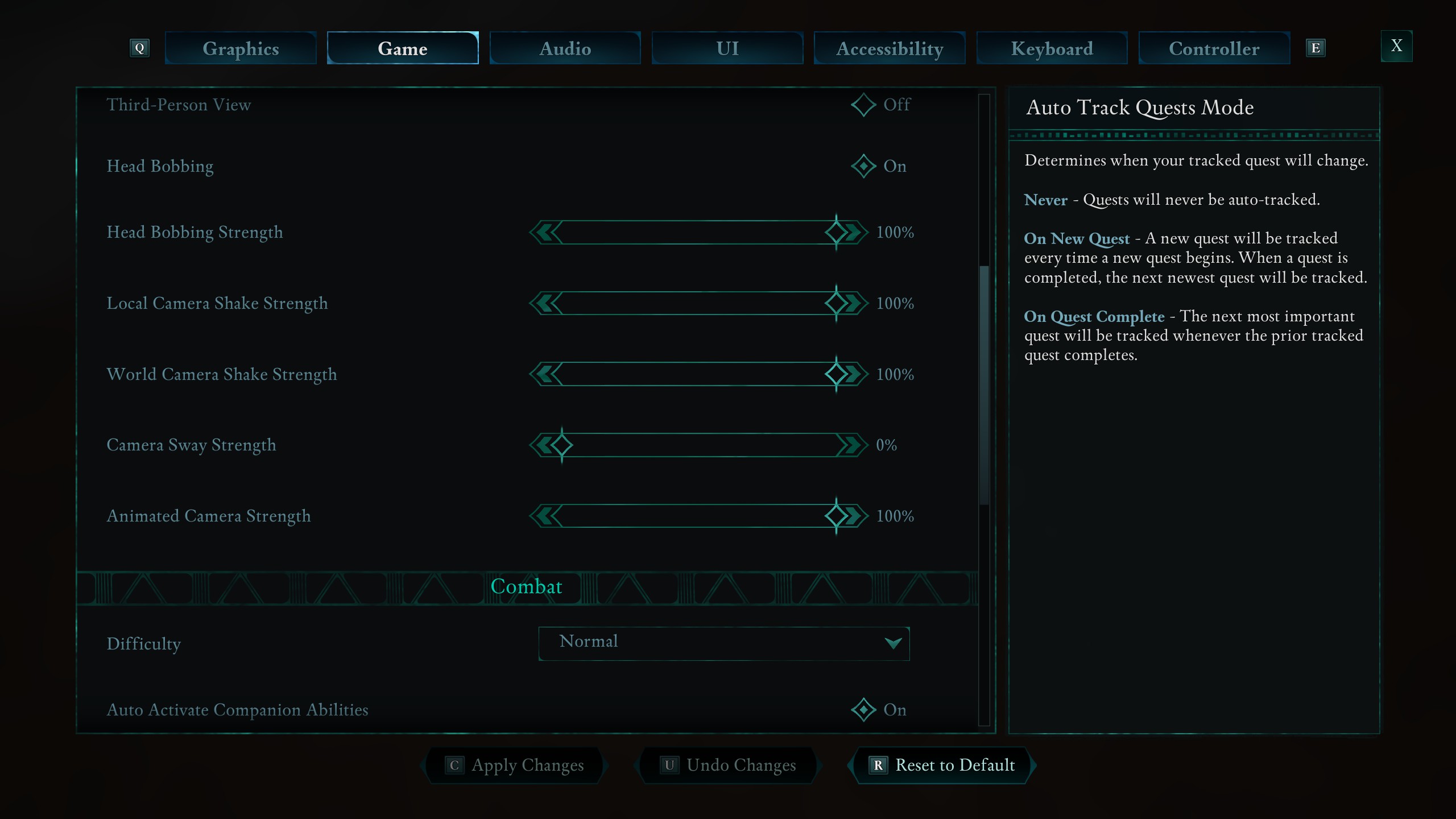 Avowed UI options menus