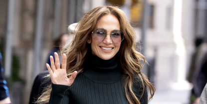 jennifer lopez wears a black turtleneck in nyc