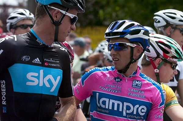 Michael Rogers (left) with Matt Lloyd on the startline in Buninyong.