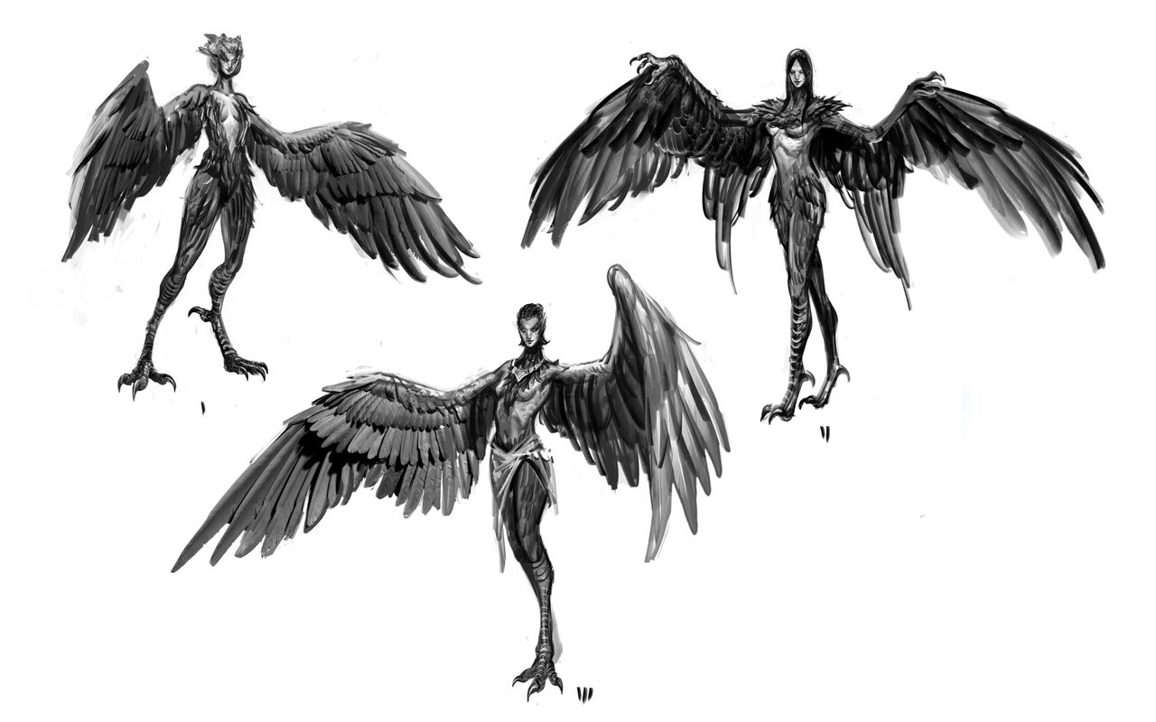 Concept art of bird people for a video game