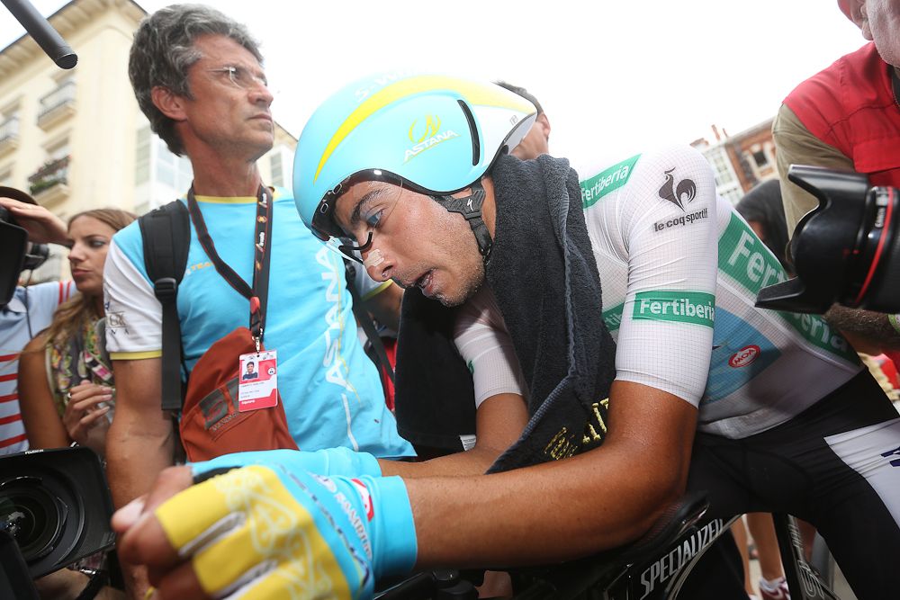 Astana's Fabio Aru recovers from his effort during stage 17