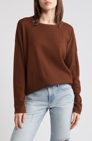 Oversize Organic Cotton Blend Thermal Knit Top