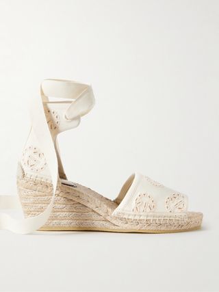 Damita Broderie Anglaise Canvas Espadrille Wedge Sandals