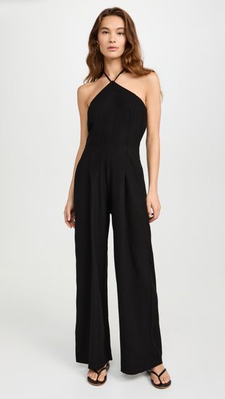 Linen Maxi Halter Jumpsuit