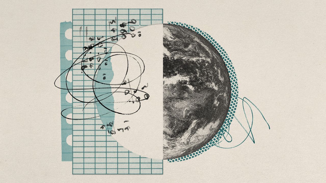 Photo collage of the Earth and mathematical calculations