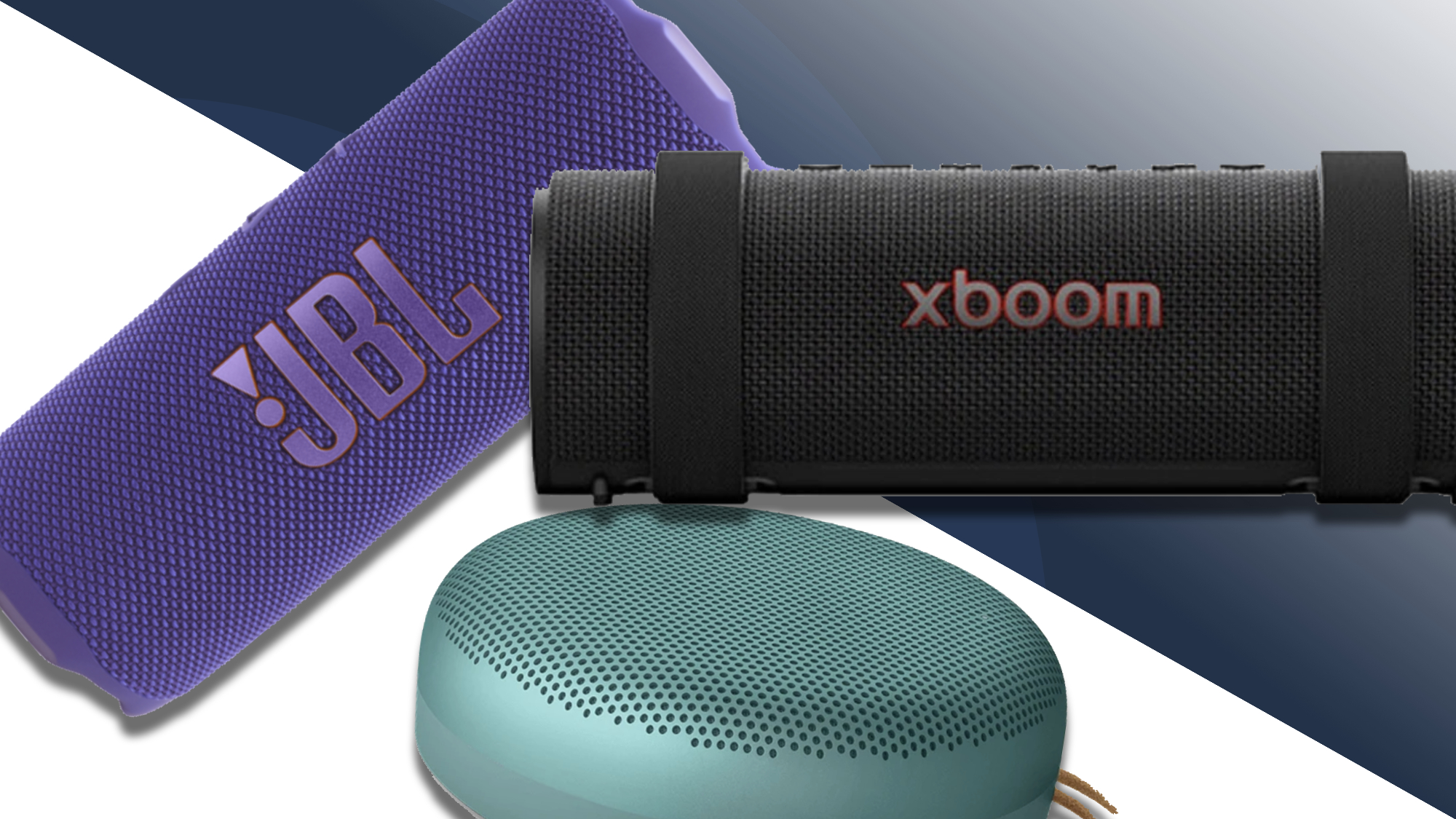 A trio of Bluetooth speakers on monochrome background