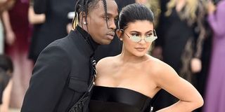 Travis Scott and Kylie Jenner pose on the red carpet