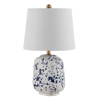 speckled blue and white table lamp
