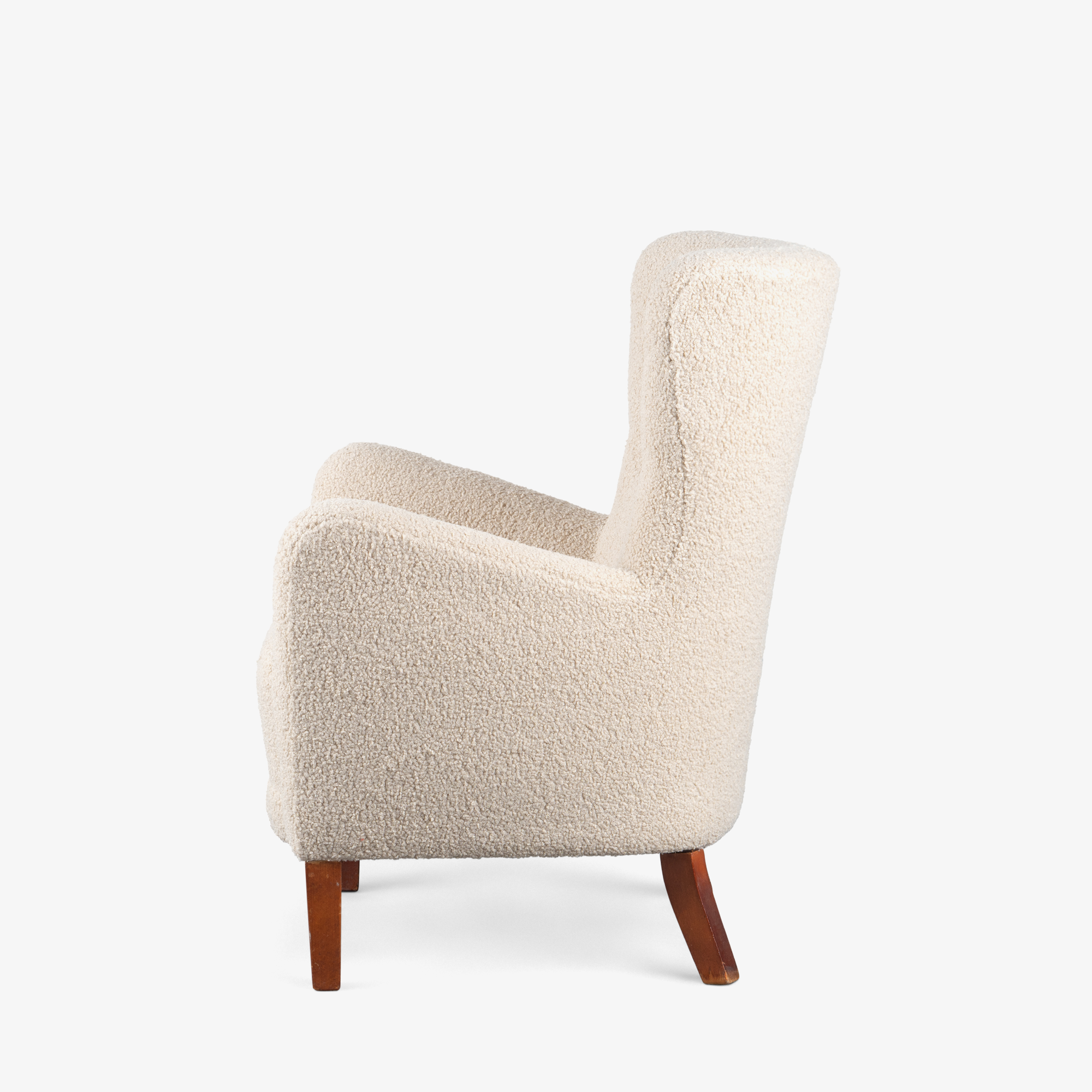 Danish Wing Lounge Chair in Faux Shearling Boucl&amp;eacute;