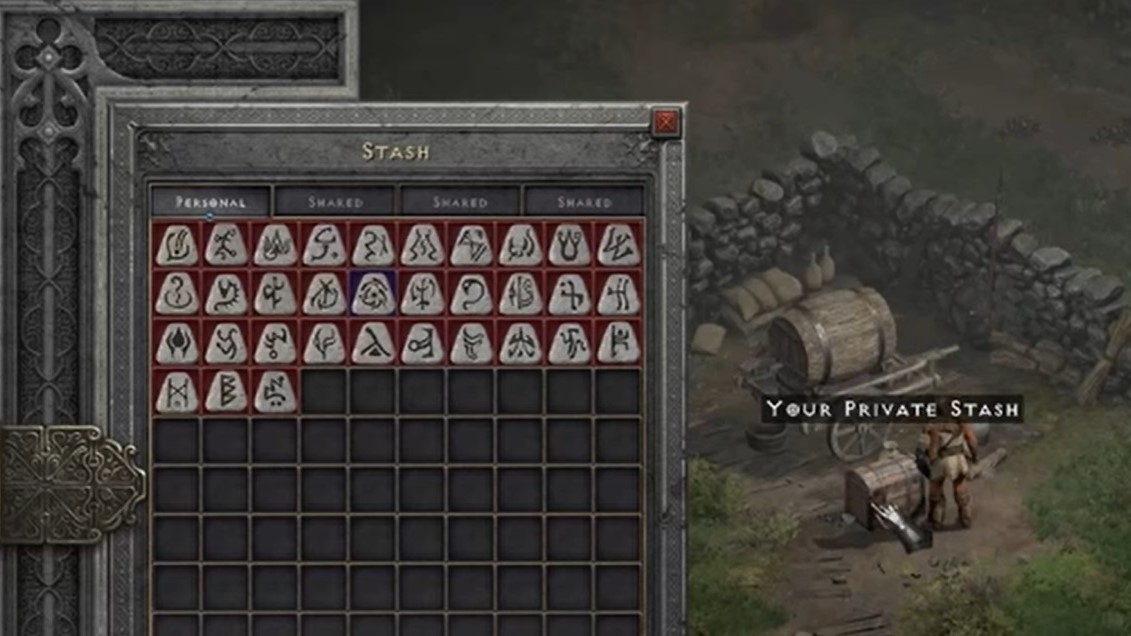 Inventory showing Runes in Diablo 2 Resurrected