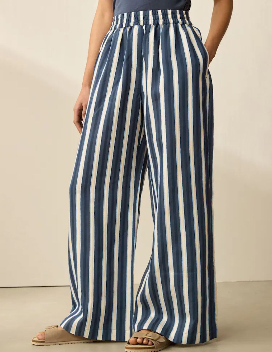 Next , Navy Wide Leg Striped Trousers
