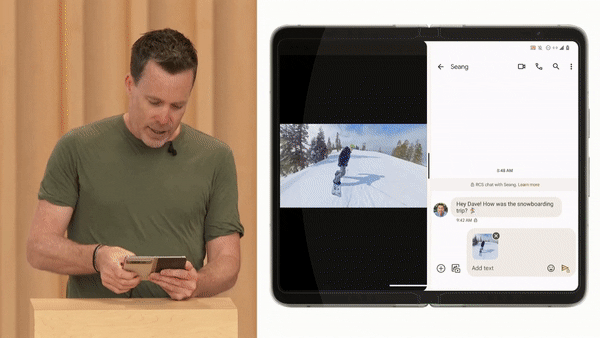 Dave Burke, do Google, demonstrando multitarefa no Pixel Fold