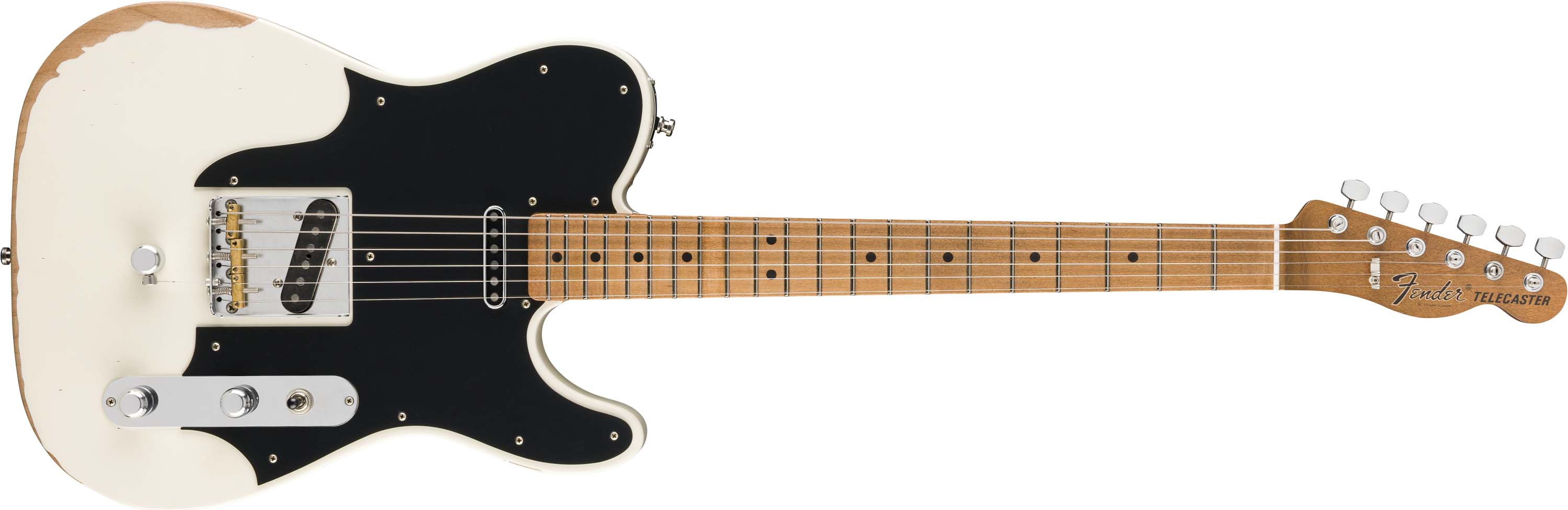 The Fender John Osborne Telecaster comes factory modded with a B-Bender and has an extended black pickguard on a Road Worn Olympic White body.