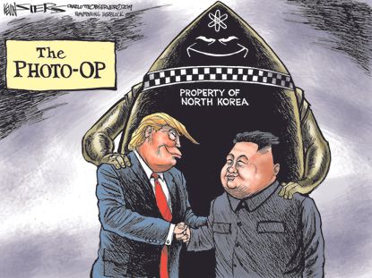 Political Cartoon U.S. Trump North Korea Nuclear Weapons DMZ
