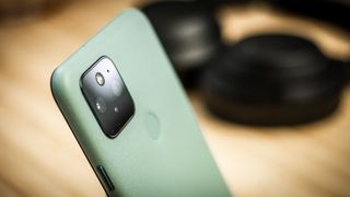 A green Google Pixel 5 phone