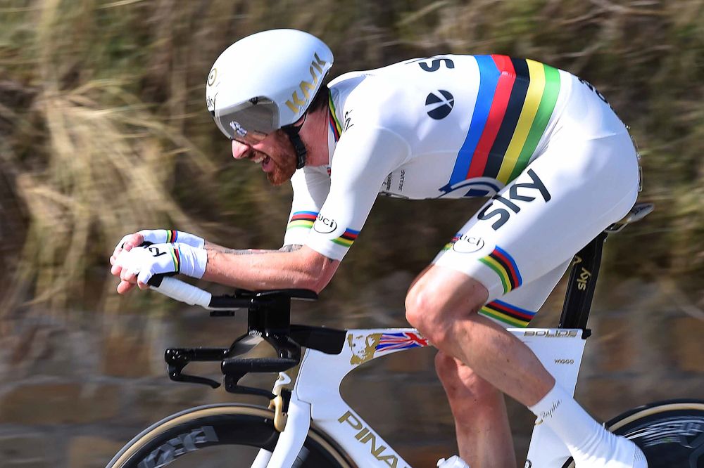 Bradley Wiggins in his rainbow jersey.