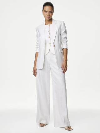 M&S Linen Rich Pleated Wide Leg Trousers