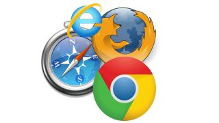 Icons of Internet Explorer, Firefox and Chrome in front of a compass