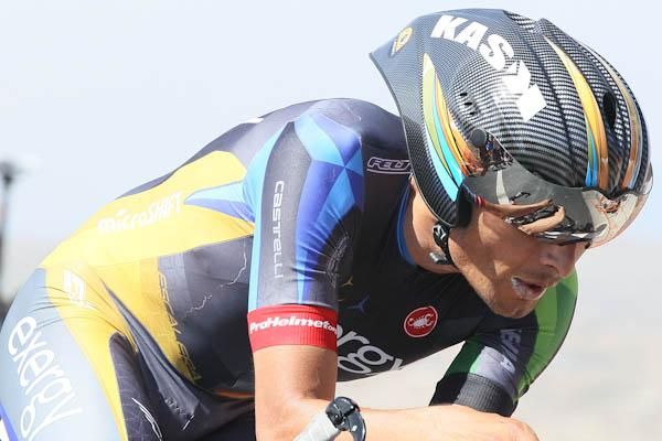 Freddie Rodriguez (Exergy) with crusted lips from heat and effort.