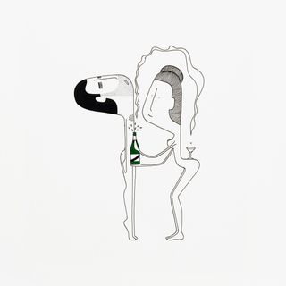 Man & woman with champagne bottle