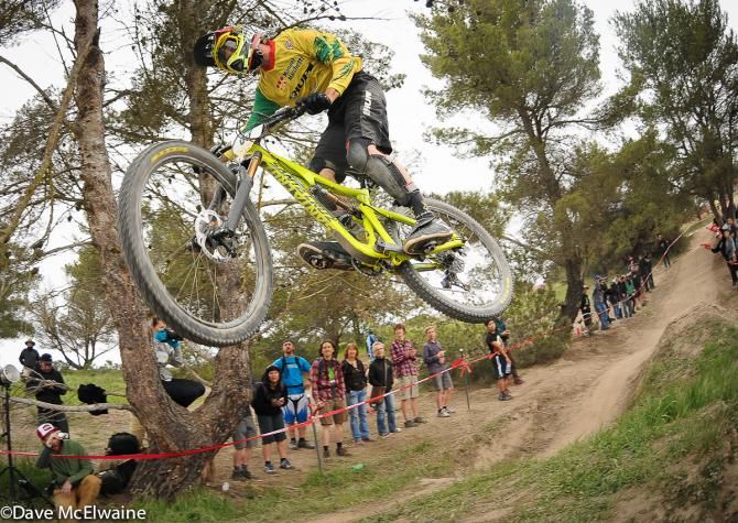 Nathaniel Giacomozz flying down the course