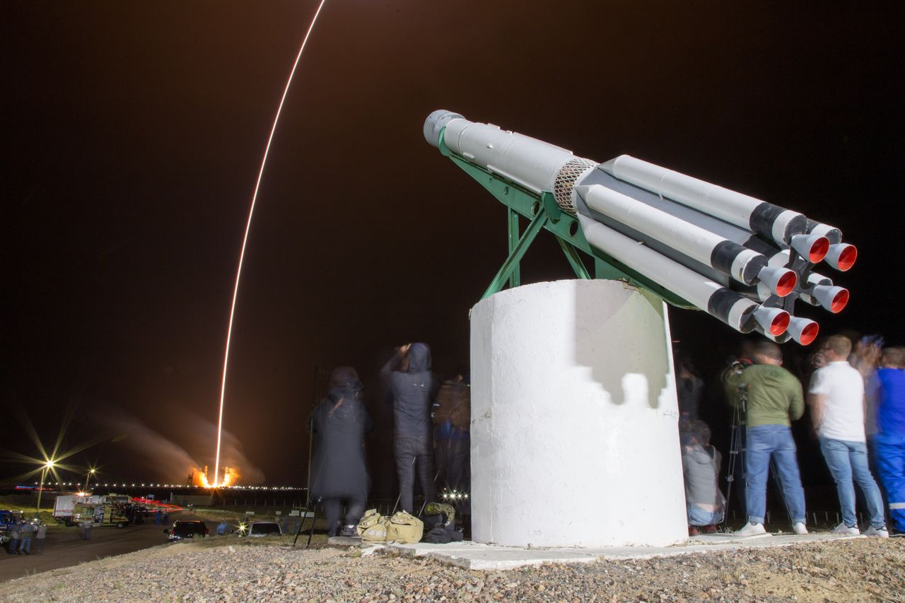 A Russian Proton-M rocket launches the Express 80 and Express 103 communications satellites for the Russian Satellite Communications Company from Baikonur Cosmodrome on July 30, 2020.