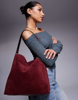 Asos Design Suede Tote Bag in Burgundy