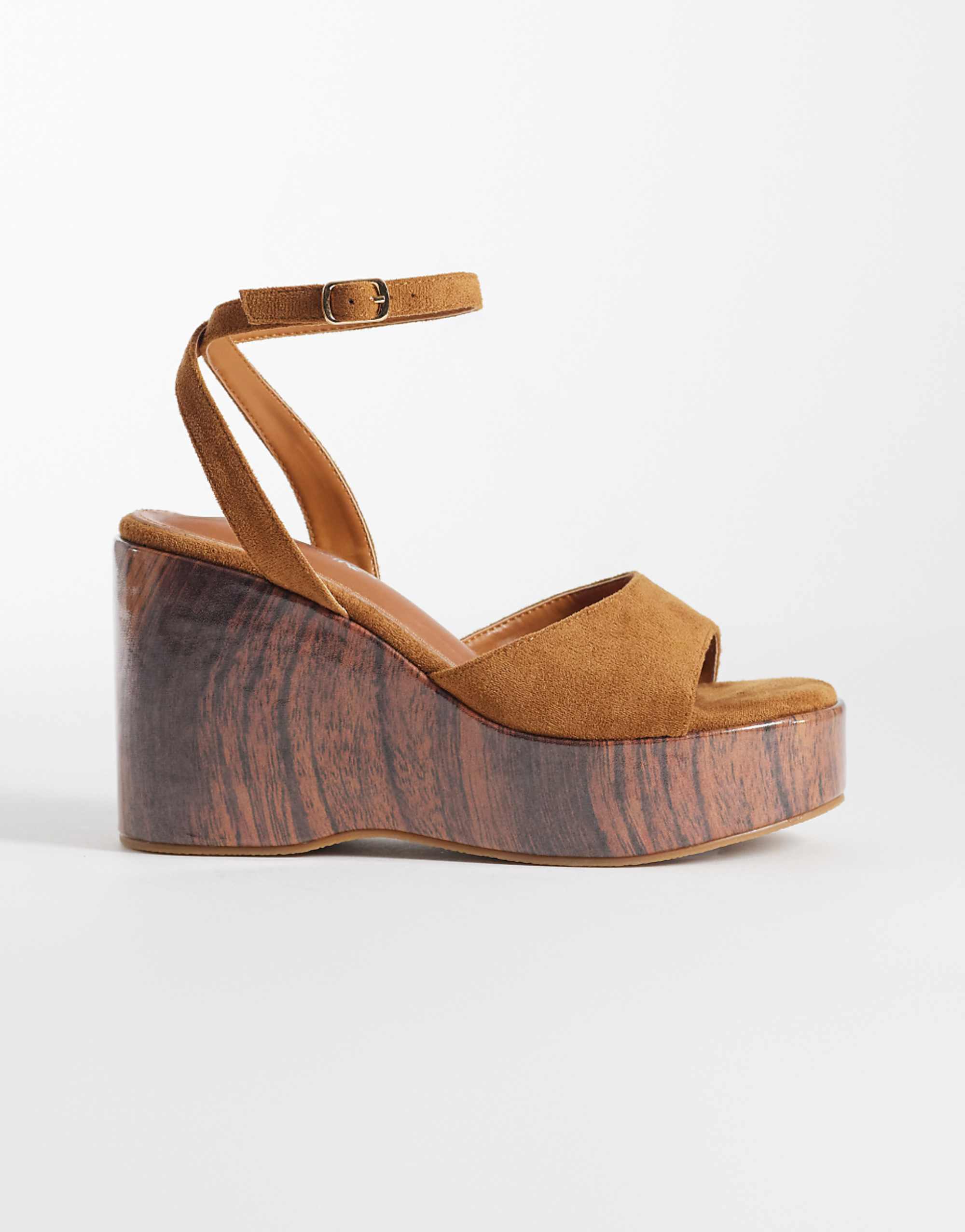 Public Desire Wide Fit Aluna Wedge Sandals in Tan Suedette