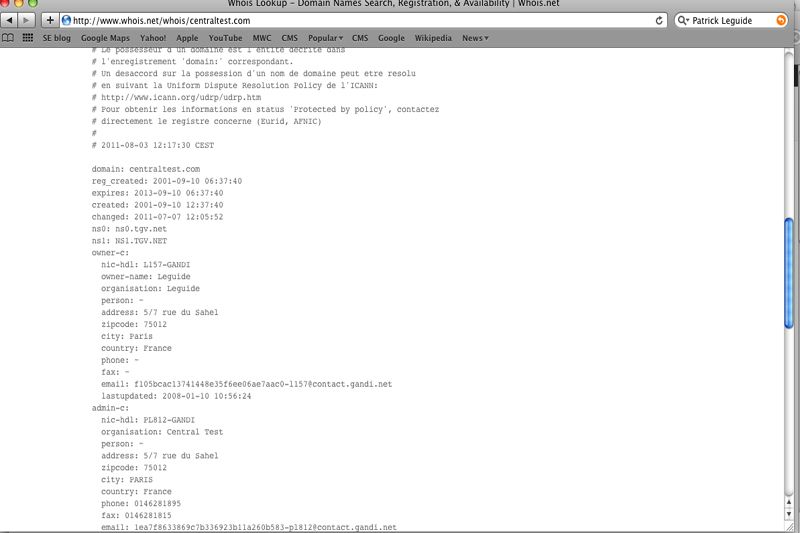 Central Test domain reg