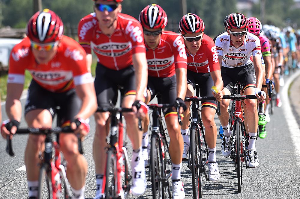 Lotto Soudal setting pace at the front of the field for Tim Wellens
