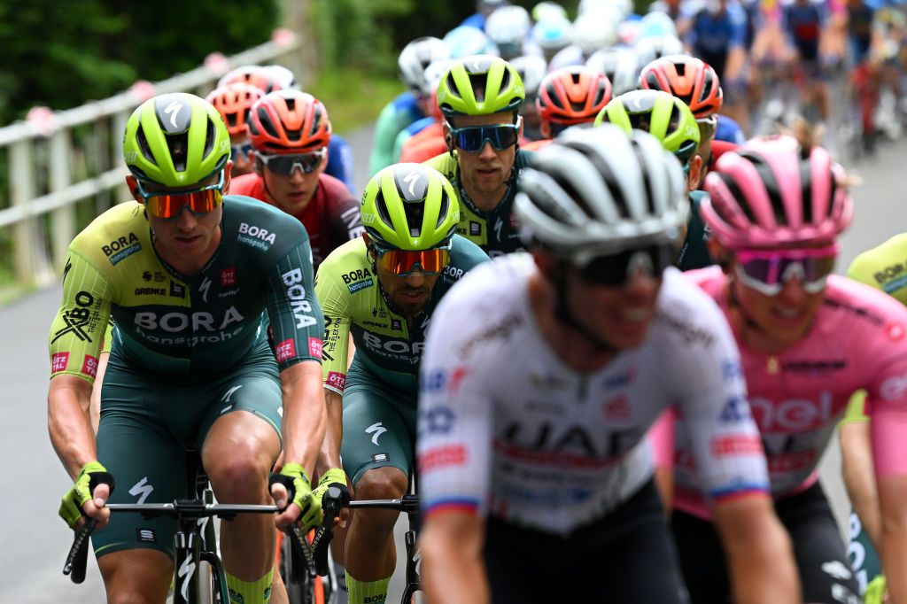 SAPPADA ITALY MAY 24 Daniel Martinez of Colombia and Team BORA hansgrohe competes during the 107th Giro dItalia 2024 Stage 19 a 157km stage from Mortegliano to Sappada 1236m UCIWT on May 24 2024 in Sappada Italy Photo by Dario BelingheriGetty Images