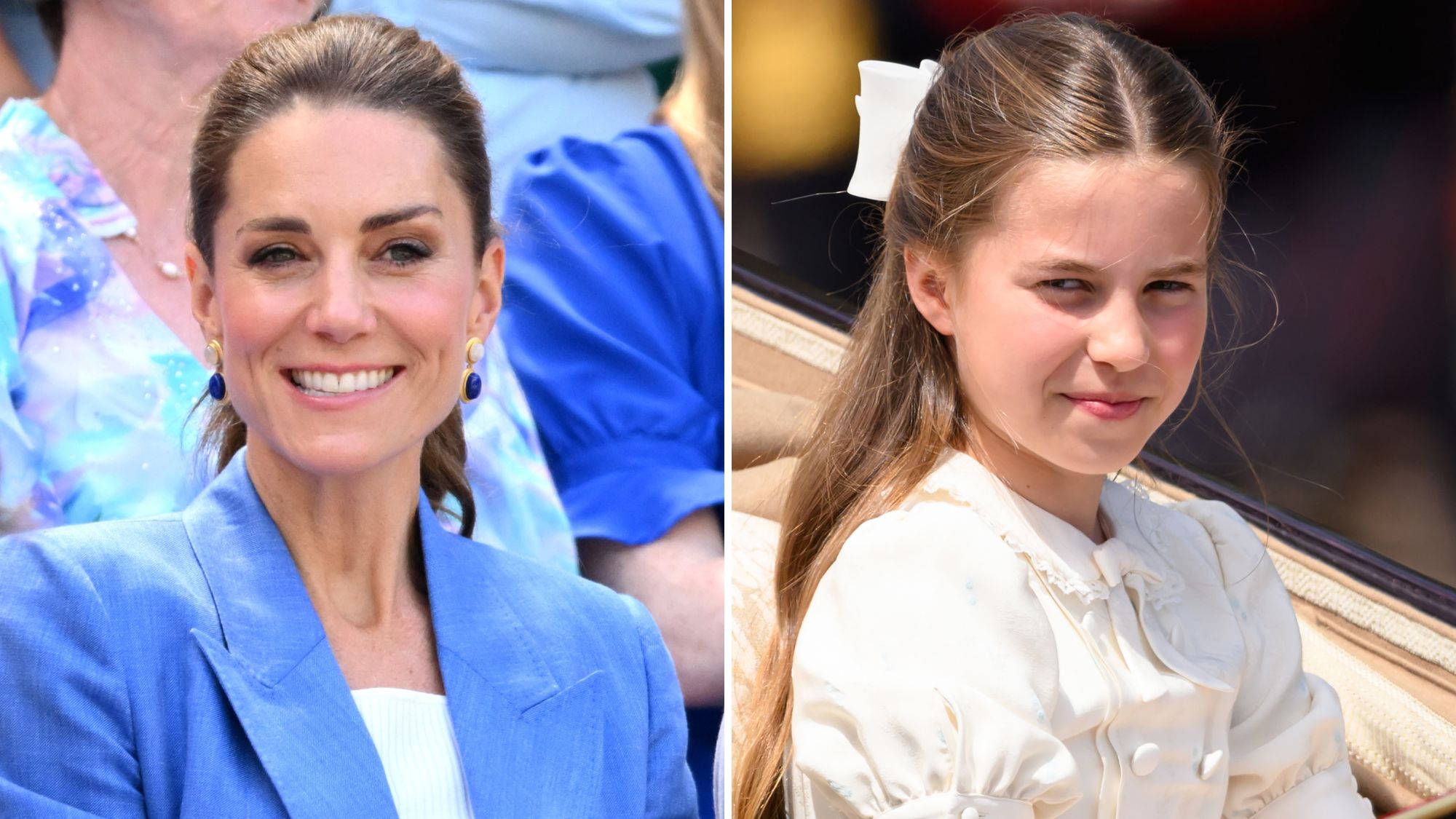 A composite of Kate Middleton at Wimbledon 2026 and Princess Charlotte at Trooping the Colour 2026