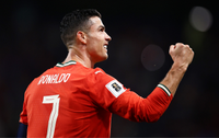 Cristiano Ronaldo of Portugal celebrates scoring his team's second goal during the FIFA World Cup 2026 qualifier match between Portugal and Hungary at Estadio Jose Alvalade on October 14, 2025