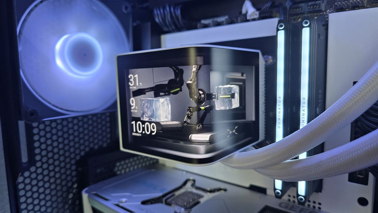 Tryx Panorama 360 liquid cooler installed on a test bench.
