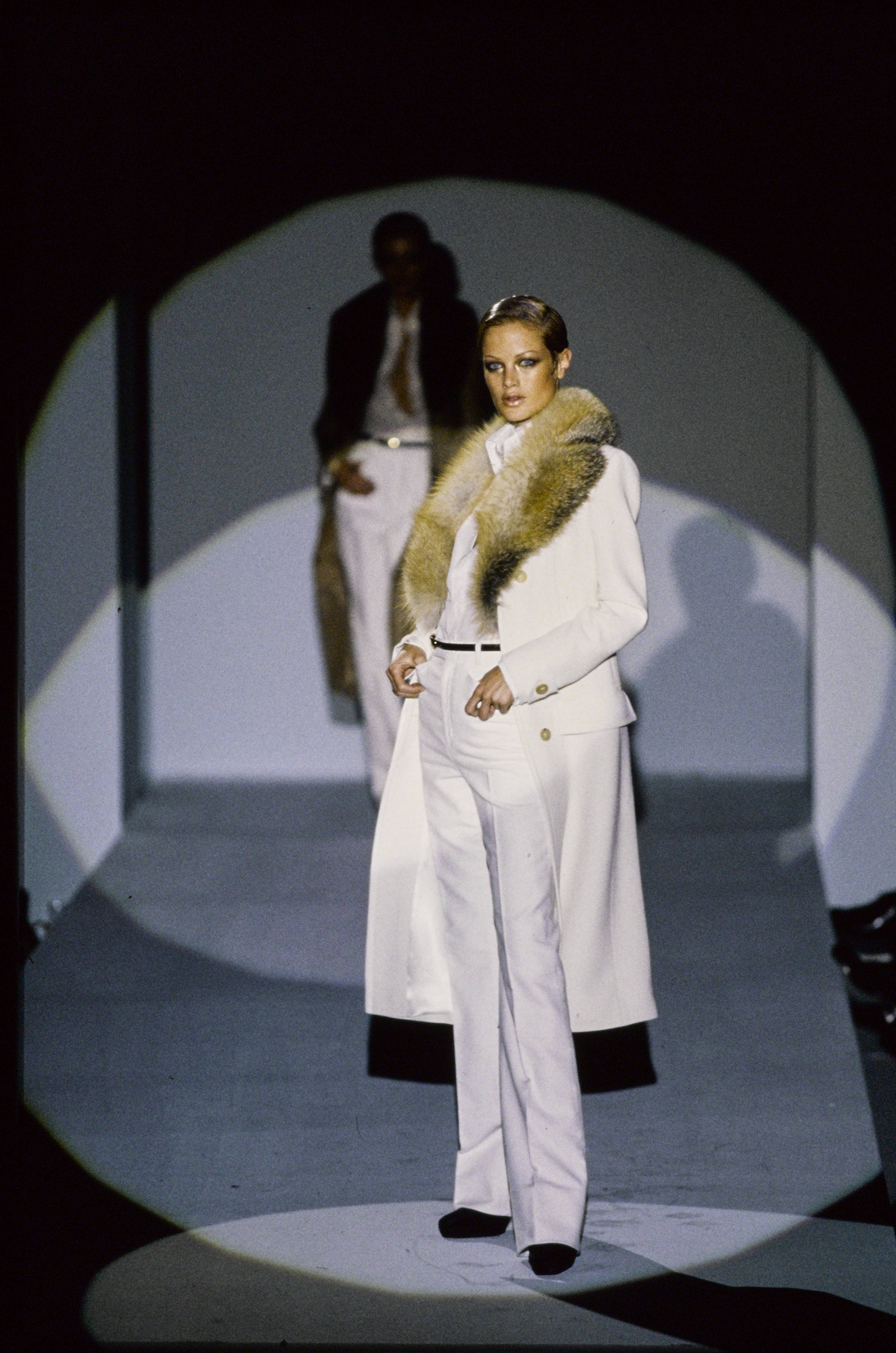 FRANCE - JUNE 01: Model walks Gucci's RTW (pret a porter) Fall 1996 Runway collection designed by Tom Ford.
